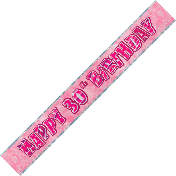 Glitz Pink 30th Happy Birthday Foil Banner