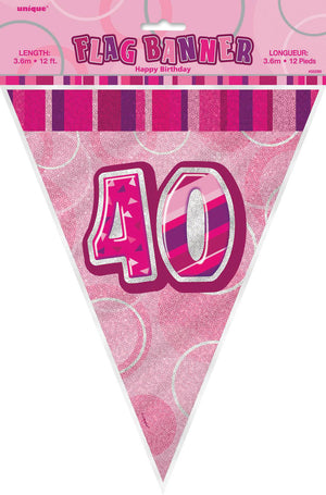 Glitz Pink 40th Happy Birthday Flag Banner