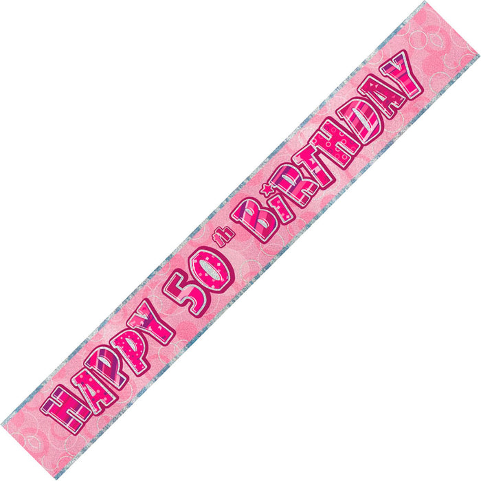 Glitz Pink 50th Happy Birthday Foil Banner