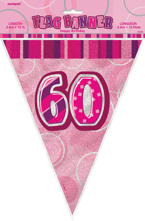 Glitz Pink 60th Happy Birthday Flag Banner