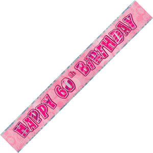 Glitz Pink 60th Happy Birthday Foil Banner