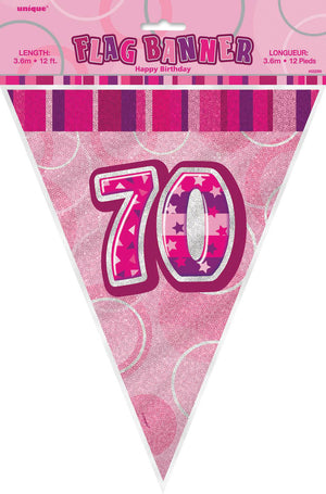 Glitz Pink 70th Happy Birthday Flag Banner