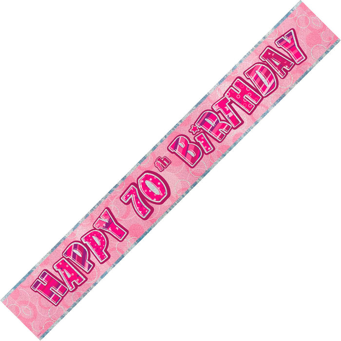 Glitz Pink 70th Happy Birthday Foil Banner