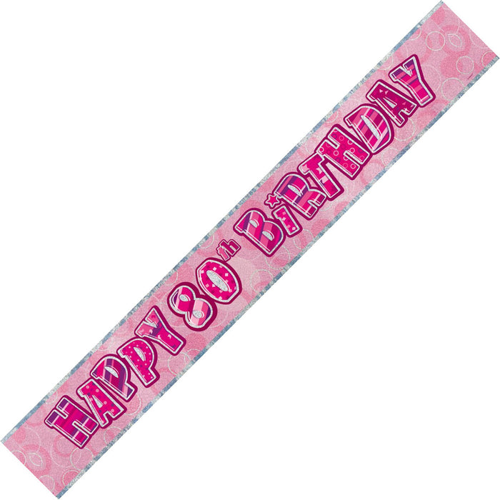 Glitz Pink 80th Happy Birthday Foil Banner