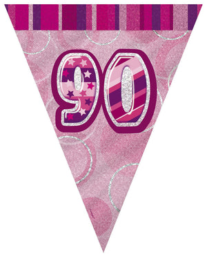 Glitz Pink 90th Happy Birthday Flag Banner