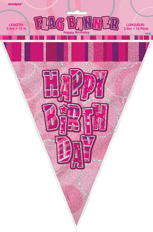 Glitz Pink Happy Birthday Flag Banner