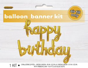 Gold Happy Birthday Foil Balloon Banner Kit - Air Fill Only