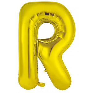 Gold Letter R Supershape 86cm Alphabet Foil Balloon UNINFLATED