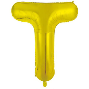 Gold Letter T Supershape 86cm Alphabet Foil Balloon UNINFLATED