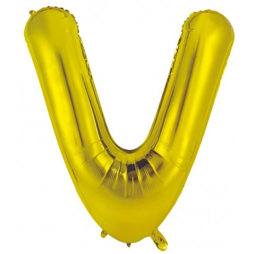 Gold Letter V Supershape 86cm Alphabet Foil Balloon UNINFLATED