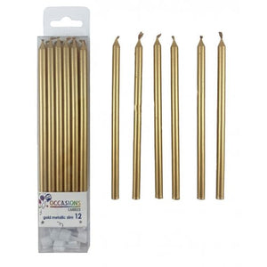 Gold Metallic Slim Candles 120mm with Holders