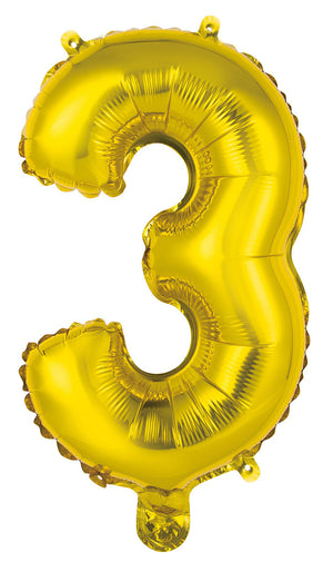 Gold Number 3 Foil Balloon 35cm - Air Fill Only