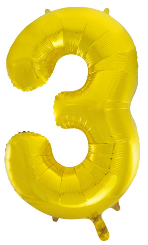 Gold Number 3 Supershape 86cm Foil Balloon UNINFLATED