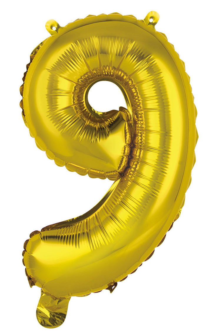 Gold Number 9 Foil Balloon 35cm - Air Fill Only