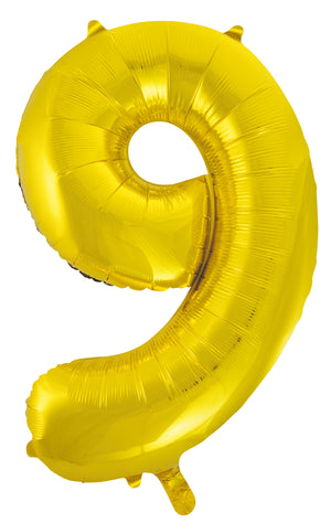 Gold Number 9 Supershape 86cm Foil Balloon UNINFLATED