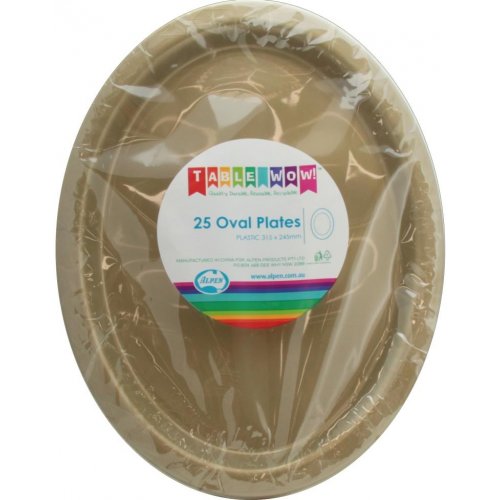 Gold Plastic Oval Plates - Pack of 25