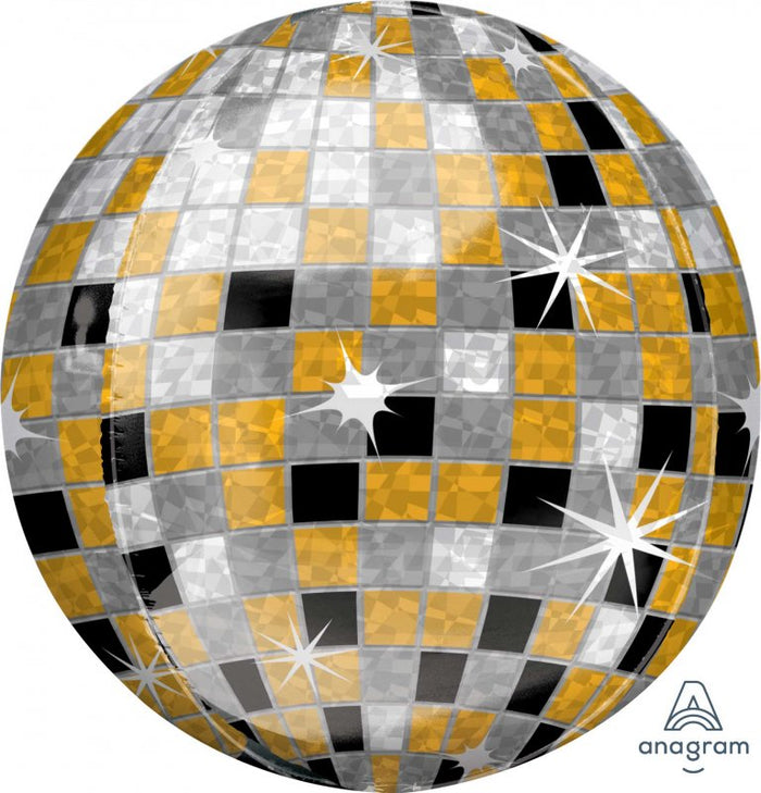 Gold, Silver & Black Disco Ball Foil Orbz Balloon UNINFLATED