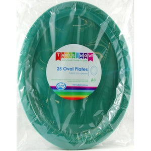 Green Plastic Oval Plates - Pack of 25