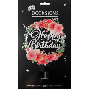 Happy Birthday Floral Acrylic Cake Topper