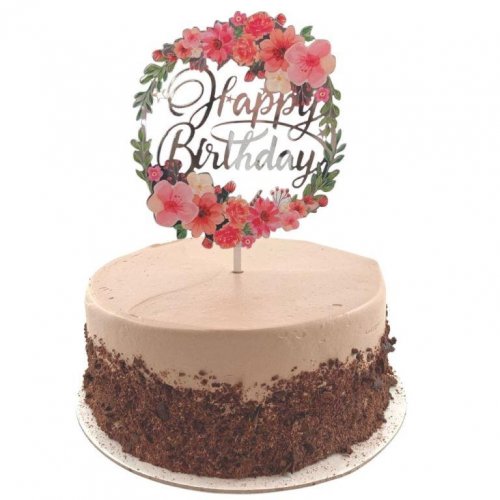 Happy Birthday Floral Acrylic Cake Topper