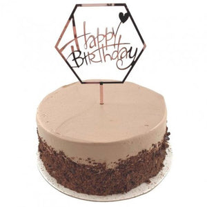 Happy Birthday Hex Rose Gold Acrylic Cake Topper