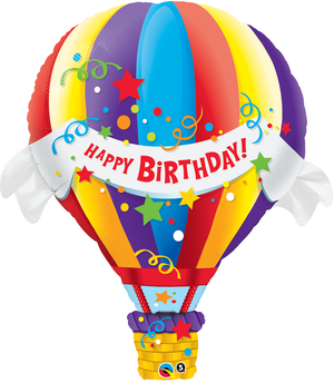 Happy Birthday Hot Air Balloon SuperShape Foil Balloon UNINFLATED