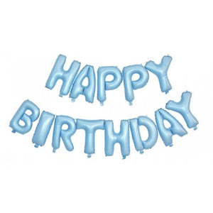 Matt Pastel Blue Happy Birthday Foil Balloon Banner Kit - Air Fill Only