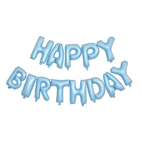 Matt Pastel Blue Happy Birthday Foil Balloon Banner Kit - Air Fill Only