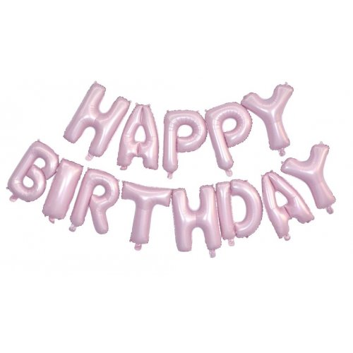 Matt Pastel Pink Happy Birthday Foil Balloon Banner Kit - Air Fill Only