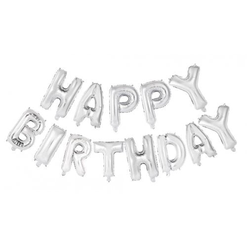 Silver Happy Birthday Foil Balloon Banner Kit - Air Fill Only