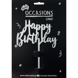 Happy Birthday Silver Acrylic Cake Topper