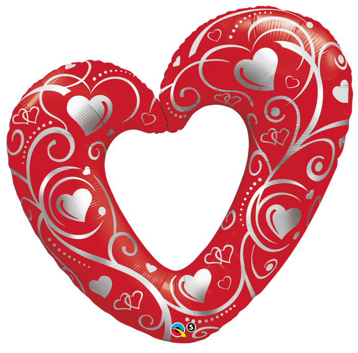 Hearts & Filigree Red SuperShape Foil Balloon UNINFLATED