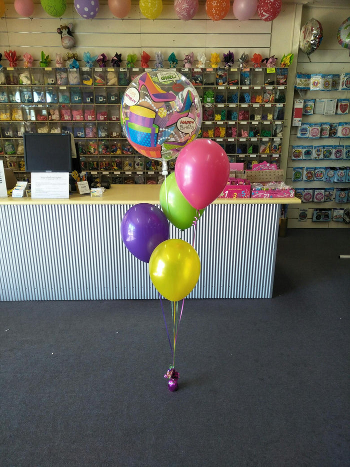Bunch Of 4 Helium Balloons Bouquet with 22 Inch Bubble Balloon