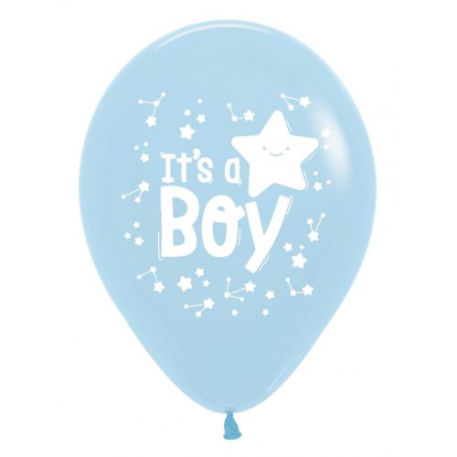 11 Inch Round It's A Boy Pastel Matte Blue Sempertex Printed Latex Balloons UNINFLATED