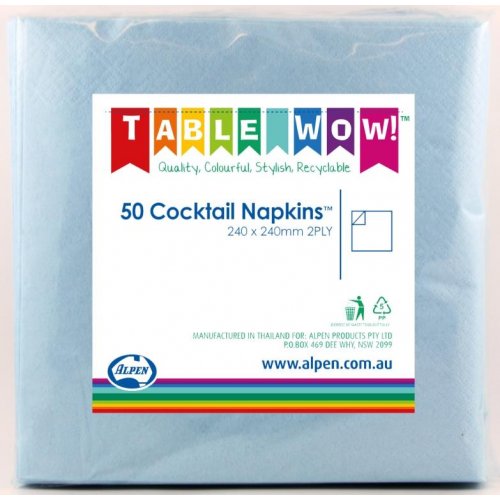 Light Blue Cocktail Napkins - Pack of 50