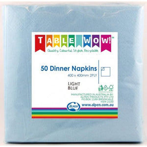 Light Blue Dinner Napkins - Pack of 50