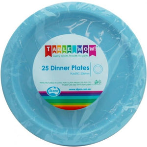 Light Blue Plastic Dinner Plates - Pack of 25