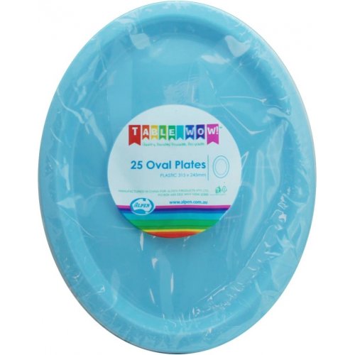 Light Blue Plastic Oval Plates - Pack of 25