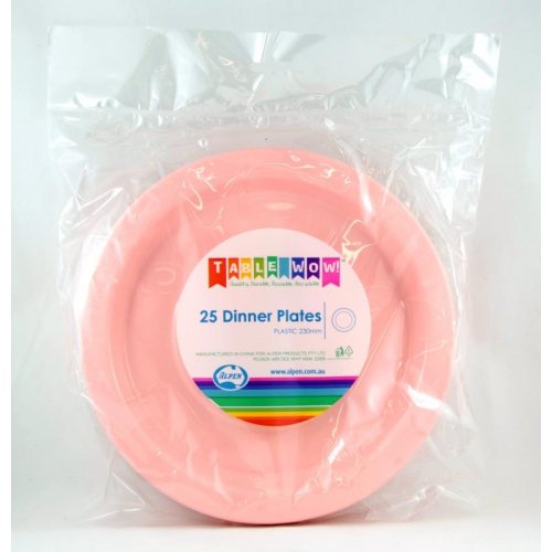 Light Pink Plastic Dinner Plates - Pack of 25