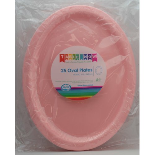 Light Pink Plastic Oval Plates - Pack of 25