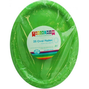 Lime Green Plastic Oval Plates - Pack of 25