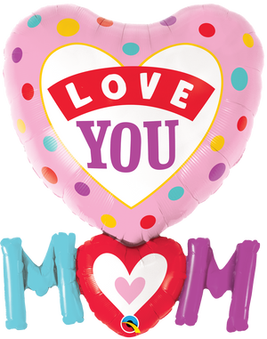 Love You M(Heart)M Dots SuperShape Foil Balloon UNINFLATED