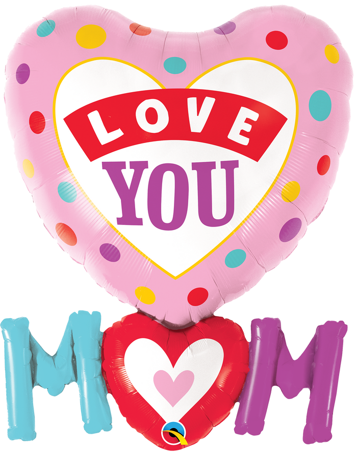 Love You M(Heart)M Dots SuperShape Foil Balloon UNINFLATED