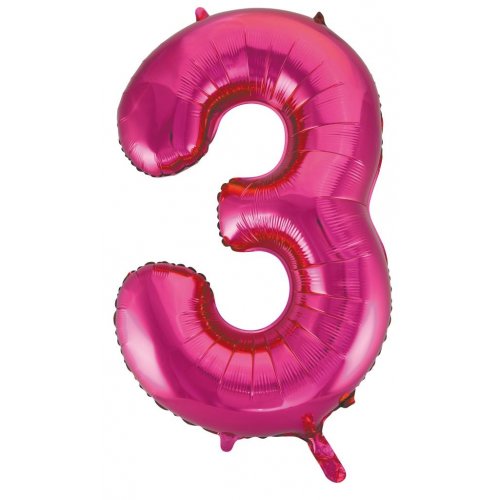 Magenta Pink Number 3 Supershape 86cm Foil Balloon UNINFLATED