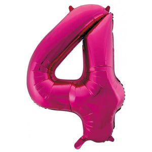 Magenta Pink Number 4 Supershape 86cm Foil Balloon UNINFLATED