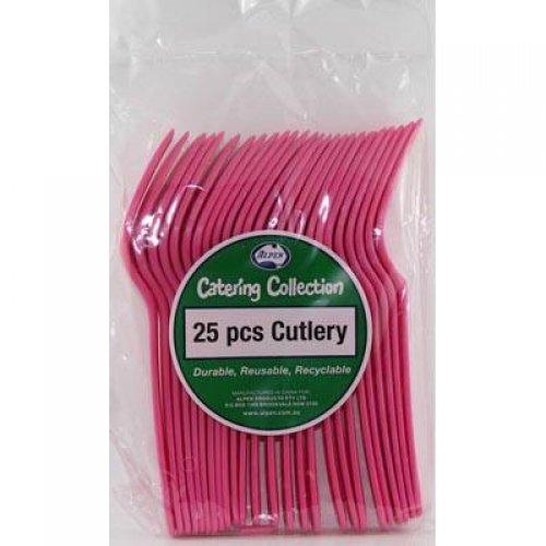 Magenta Pink Plastic Forks - Pack of 25