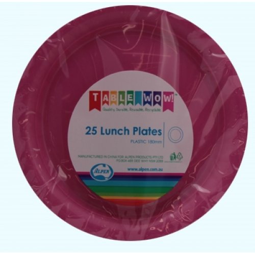 Magenta Pink Plastic Lunch Plates - Pack of 25