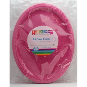 Magenta Pink Plastic Oval Plates - Pack of 25