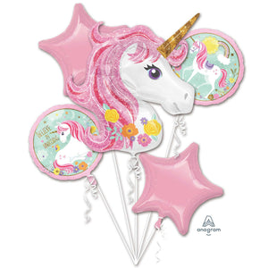 Magical Unicorn Foil Balloon Bouquet UNINFLATED - Pack of 5