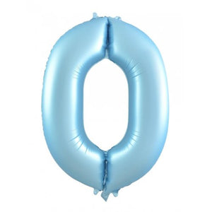 Matt Pastel Blue Number 0 Supershape 86cm Foil Balloon UNINFLATED